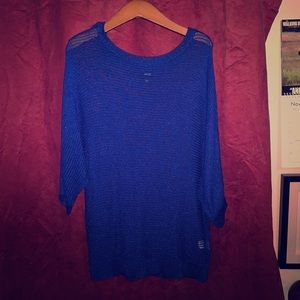 Blue See Through Mesh Mid Sleeve Top